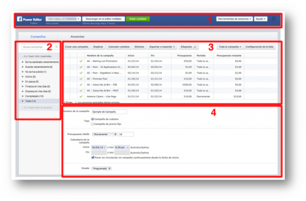 Interfaz Power Editor Socialancer