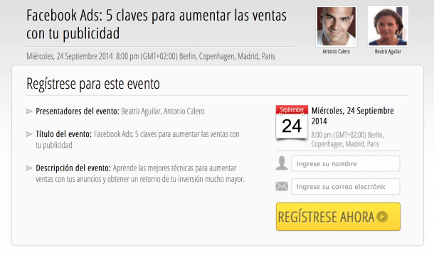¡Regístrate ahora al Webinar de Facebook Ads de hoy! ¡Más de 900 inscritos! Webinar de Facebook Ads