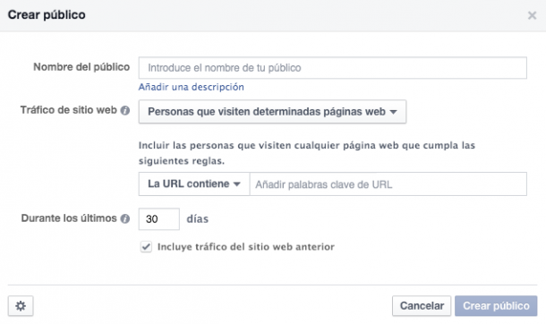 Crear público Facebook