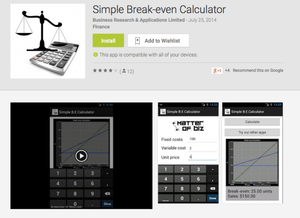 Simple Break Even Calculator