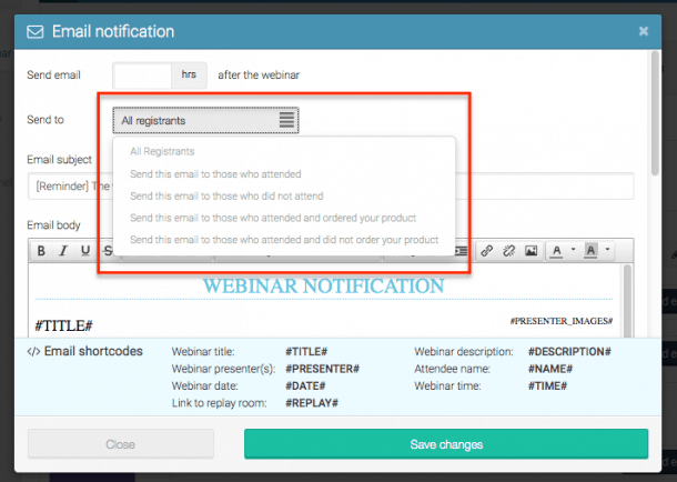 Notificaciones email WebinarJam