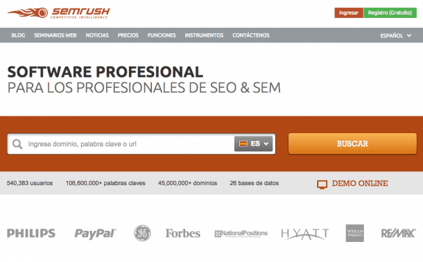 SEMrush interfaz