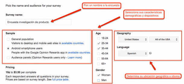 Segmenta audiencia Google Surveys