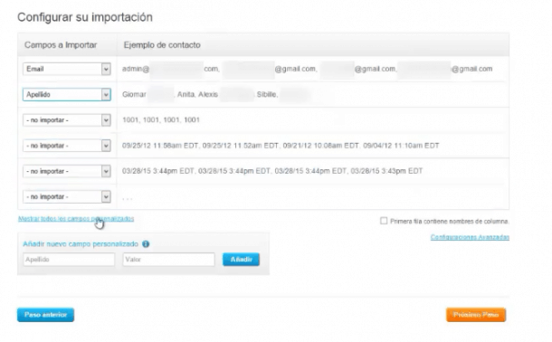 Configurar importación GetResponse