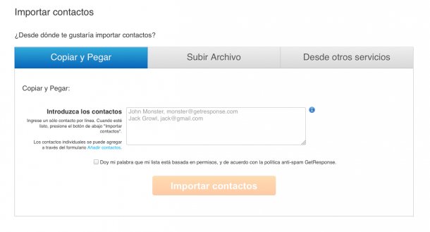 Importación contactos GetResponse