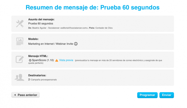 Resumen envío GetResponse