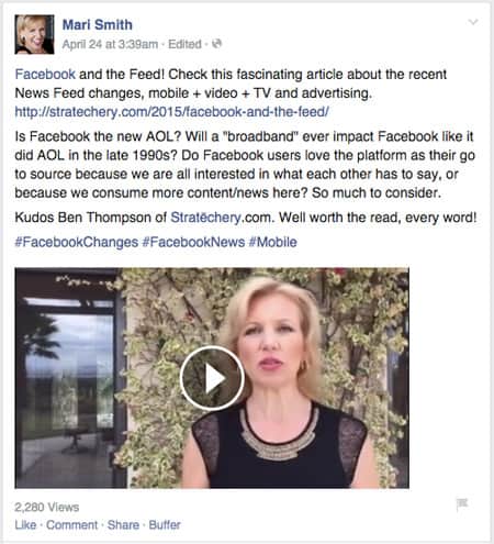 Mari Smith using hashtags 6 tácticas para aumentar tus conversiones en Facebook y no culparte por no conseguirlo
