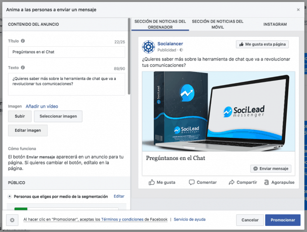 Facebook Messenger Promoción Facebook