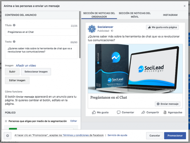 Facebook Messenger Promoción Facebook