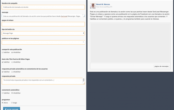 Socilead Messenger Llamada a la Acción