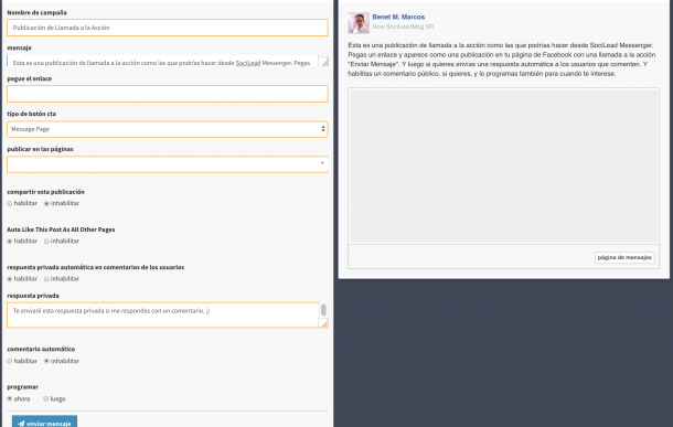 Socilead Messenger Llamada a la Acción