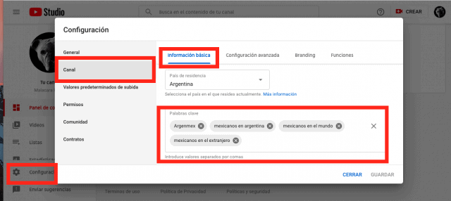 configuracion youtube