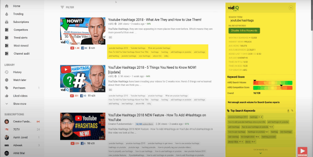 vidiq keywords youtube