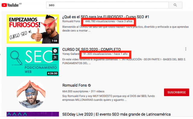 visualizaciones keywords youtube