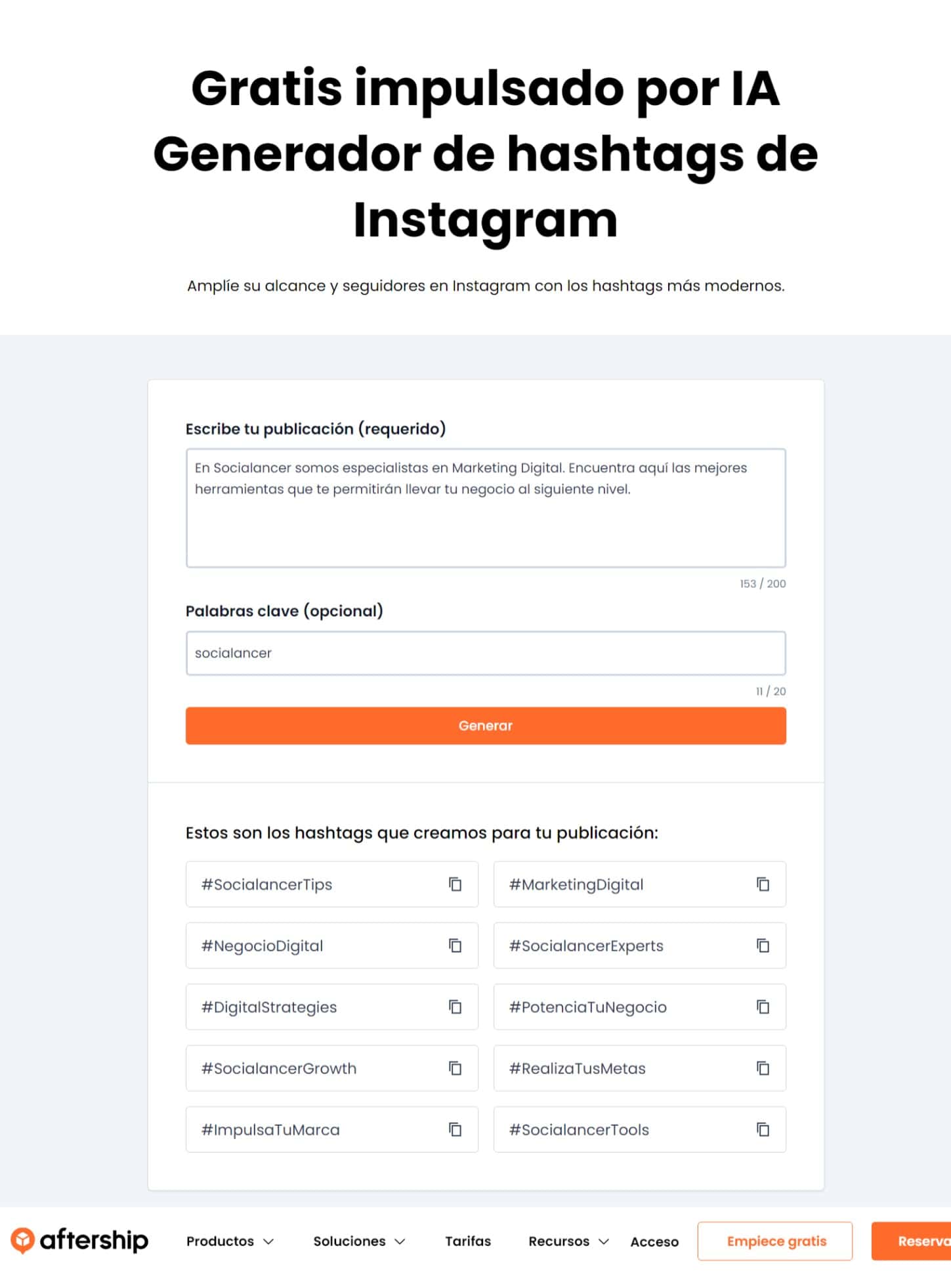 aftership generador de hashtags