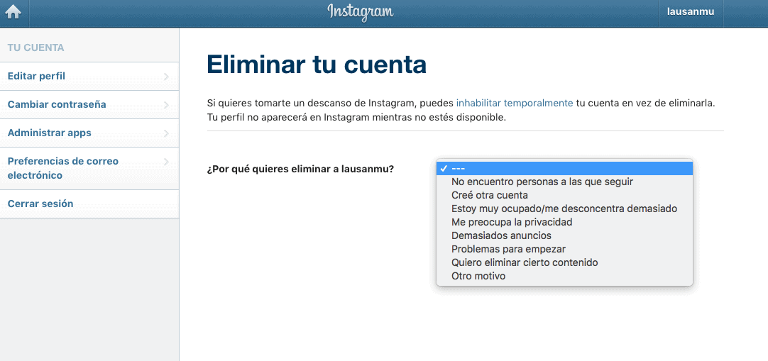 borrar cuenta de instagram 1