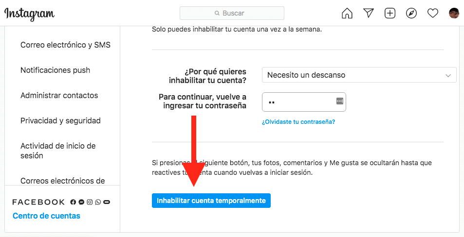 desactivar cuenta de instagram 4