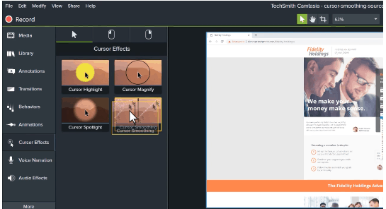 cursor efectos camtasia