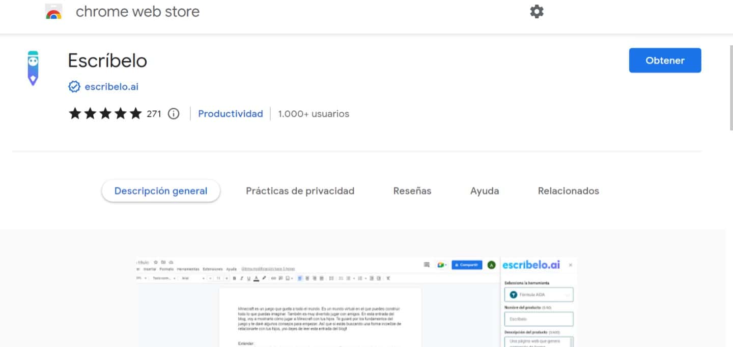 extension chrome - escribelo ai