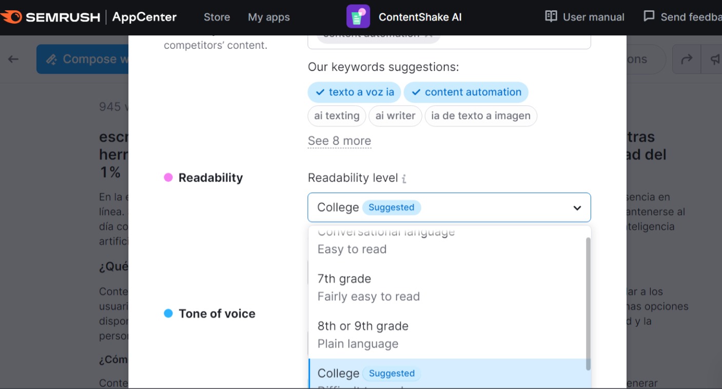 contentshake ai settings